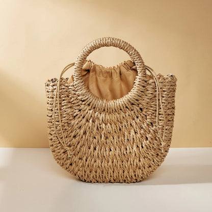 Straw Bag Organic Handwoven Half Moon Beach Tote Crossbody Bag Large Capacity Summer 2026 Vacation Accessory