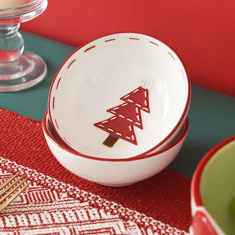 Christmas Ceramic Santa Bowl Scandinavian Holiday Breakfast Bowl