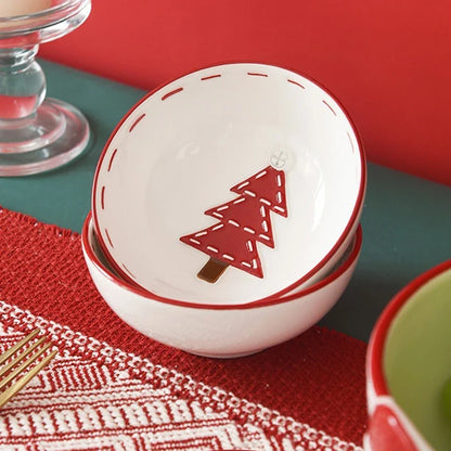 Christmas Ceramic Santa Bowl Scandinavian Holiday Breakfast Bowl