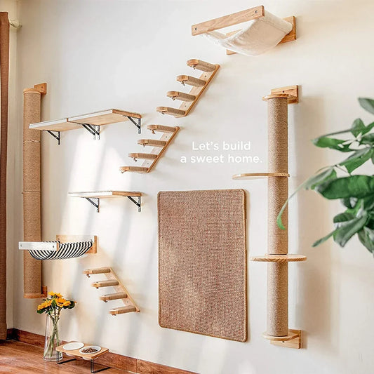 Cat Tree Wall Mounted Hammock Kit Vertical Climbing Cat Furniture Fall 2025 Space Saving Scratching Playground