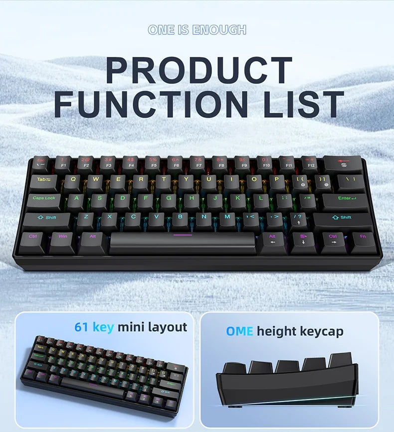 60 Percent Mechanical Mini Keyboard Wired RGB Travel-Friendly