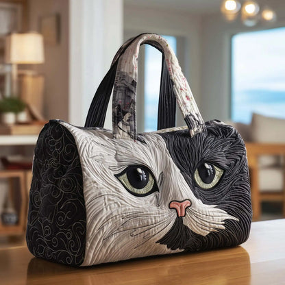 Plush Unisex Travel Tote - Quilted, Cat-Embroidered Fabric, For Beach, Hiking, Camping