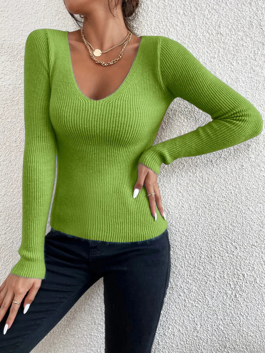 Flattering Fitted Women’s Ribbed Sweater - Scoop Neck, Knit
