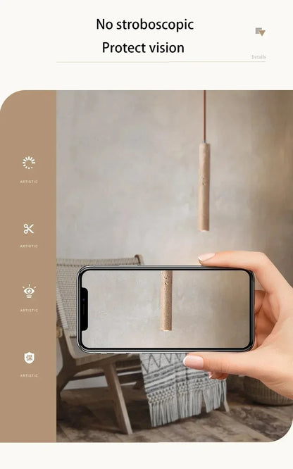 LED Japandi Pendant Lamp Wood Tube Japan Style Bedroom Light