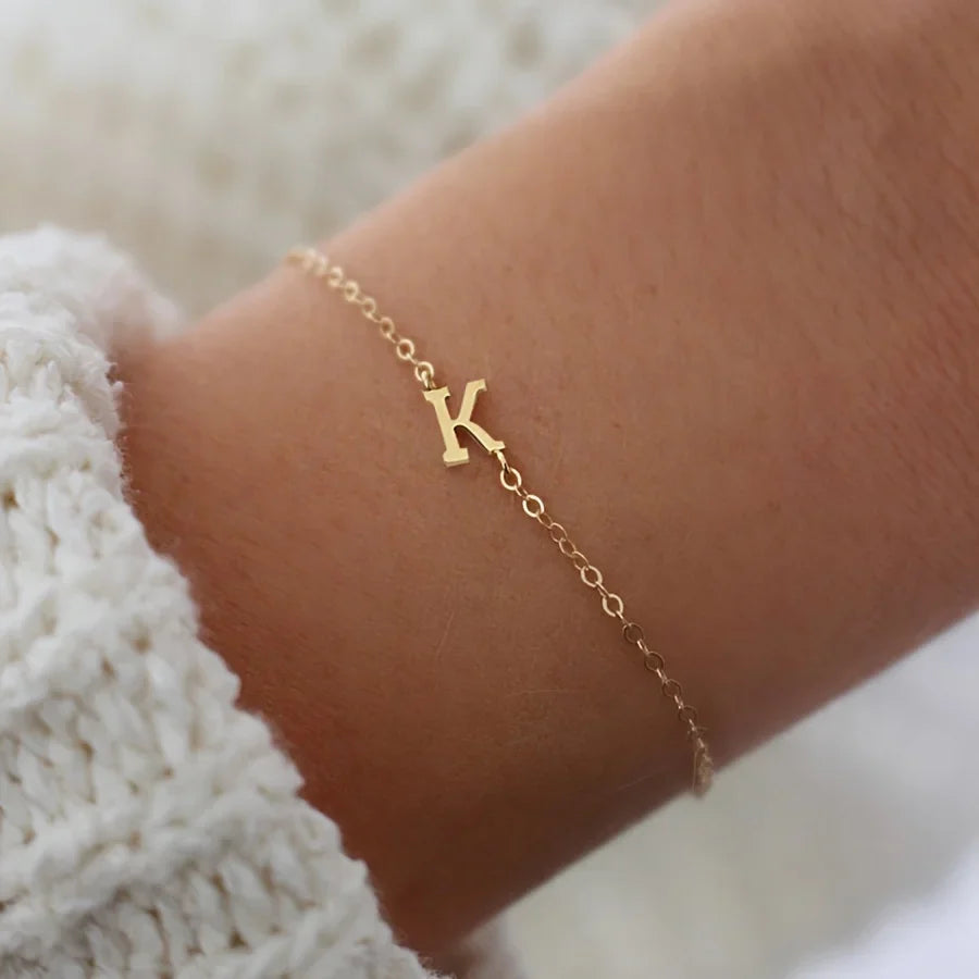 Letter Initial Bead Bracelet Thin Chain Minimalist Elegant