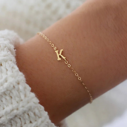 Letter Initial Bead Bracelet Thin Chain Minimalist Elegant