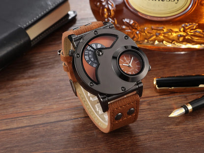 Sport Quartz Watch With Fabric Strap Irregular Alloy Case