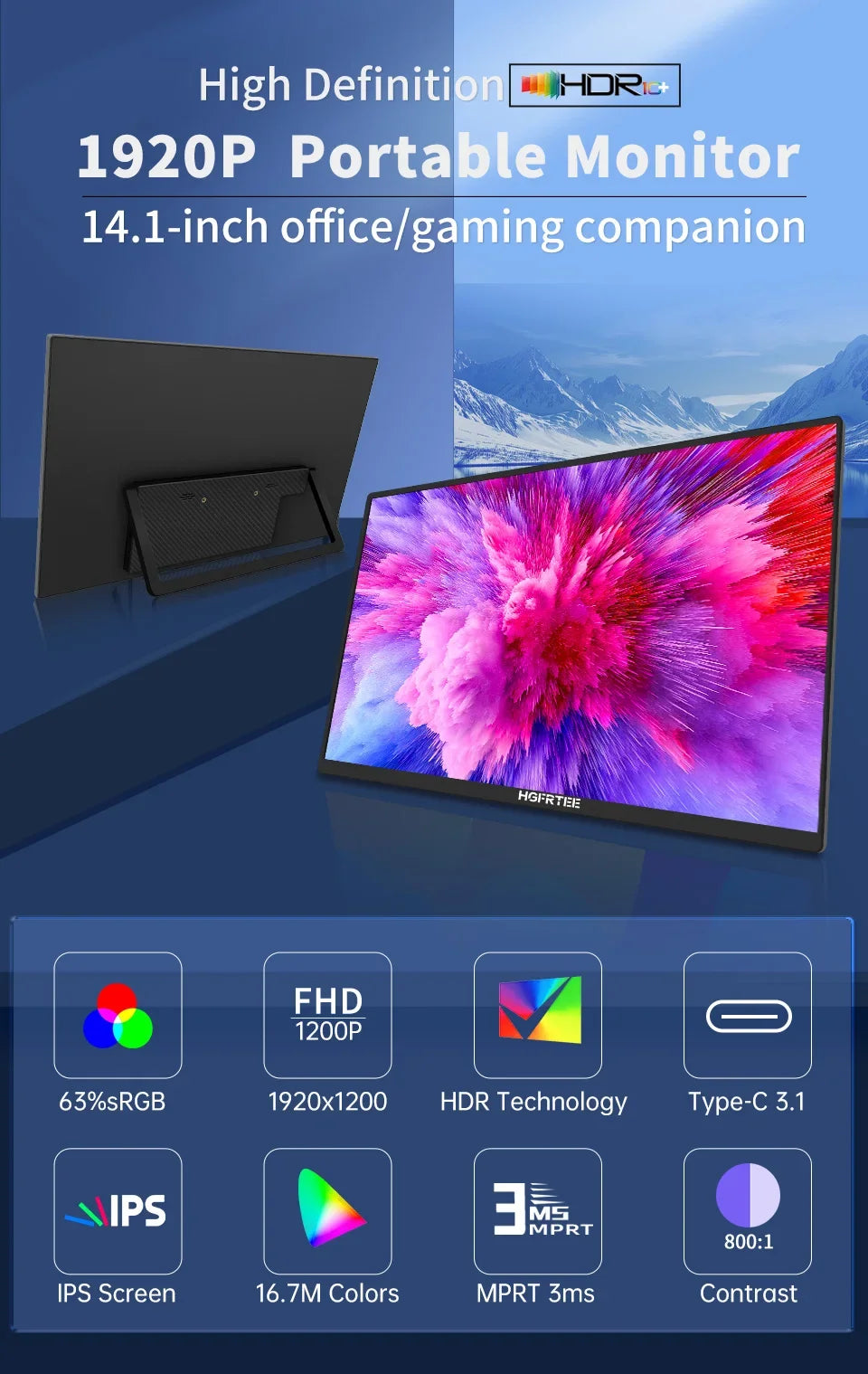 Travel-Friendly 14.1 Inch 1080P IPS Gaming Monitor With Stand