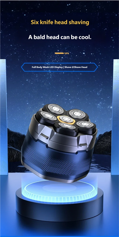 6D Motor-Driven Head Shaver for Men - Water-Resistant Magnetic Rotary Razor with LED Bald Head Hair Trimmer