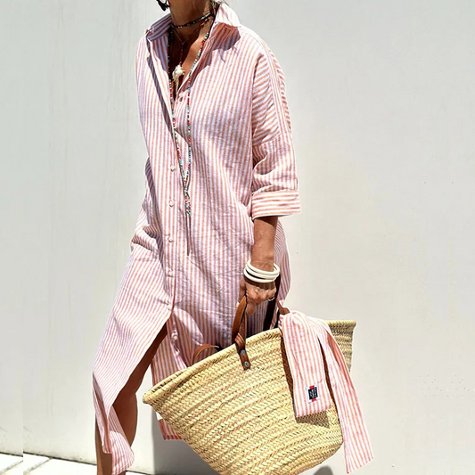 Elegant Women's Striped Shirt Dress, Comfortable Casual Wear for Summer, Versatile Fit in Premium Fabric, Sizes S-XL-1