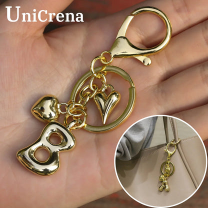 Keychain Personalized Gold Bubble Letter Bag Charm Gift