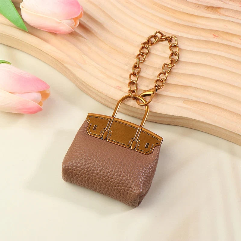 1+1 Free Birkin Inspired Mini Hand Bag - Compact Bag Charm Keychain with Metal Chain