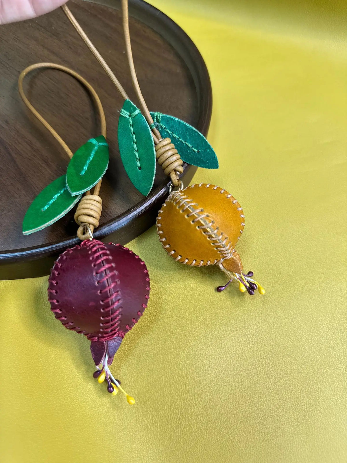Leather Pomegranate Charm Keychain Bag And Car Decor