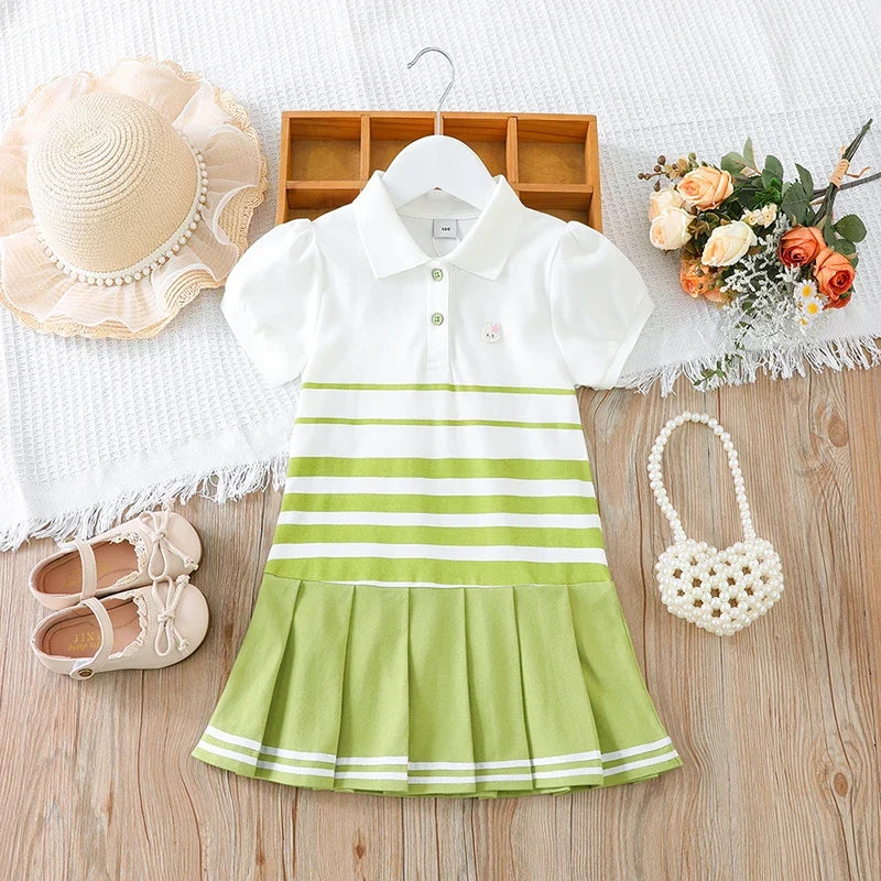 Light girls’ dress - polo collar, knee-length, cotton-elastane, for summer wear