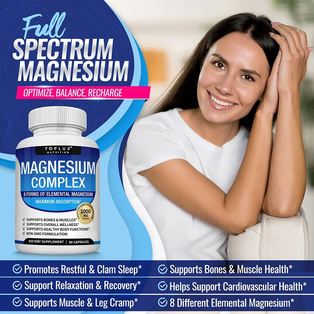 Complex Magnesium 1000mg Supplement - Fall 2026 Wellness Trend - Sleep Support And Muscle Relaxation