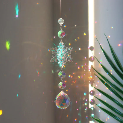 Colorful 4PCS Snowflake Crystal Sun Catcher - Christmas Tree Decoration, Rainbow Window Pendant