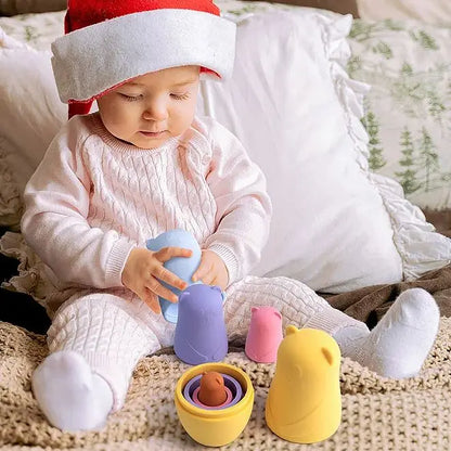 BPA-Free Silicone Stacking Blocks Nesting Doll Toy Kit for Educational Play and Motor Skill Development