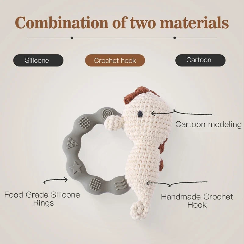 Bear Crochet Teether Rattle Ring Newborn Sensory Toys