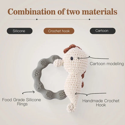 Bear Crochet Teether Rattle Ring Newborn Sensory Toys