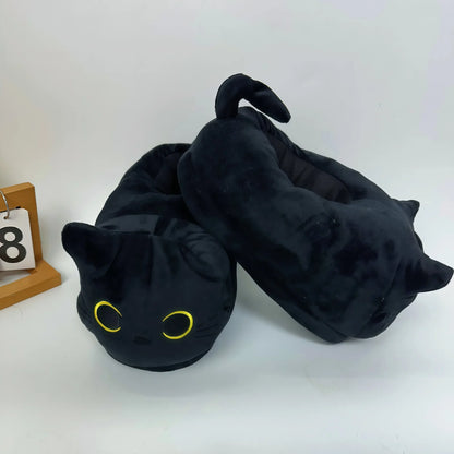 Plush Cozy Unisex Slippers - Siamese Cat Plush Cartoon Design, Canvas, Indoor Use