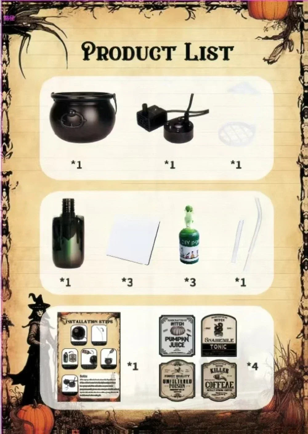 Cauldron Witch Fog Machine Halloween Prop With LED Glow