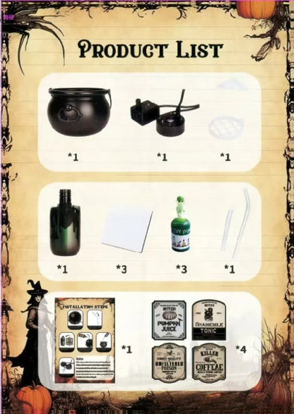 Cauldron Witch Fog Machine Halloween Prop With LED Glow