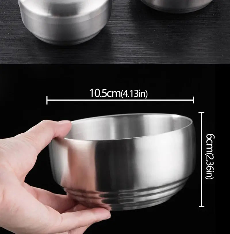 Steel Stainless Double Layer Rice Bowl With Lid Insulated