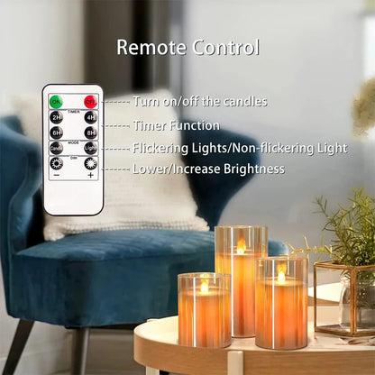 3Pcs/Kit LED Flameless Candles with Remote Control - Flickering Light for Weddings & Household Decor