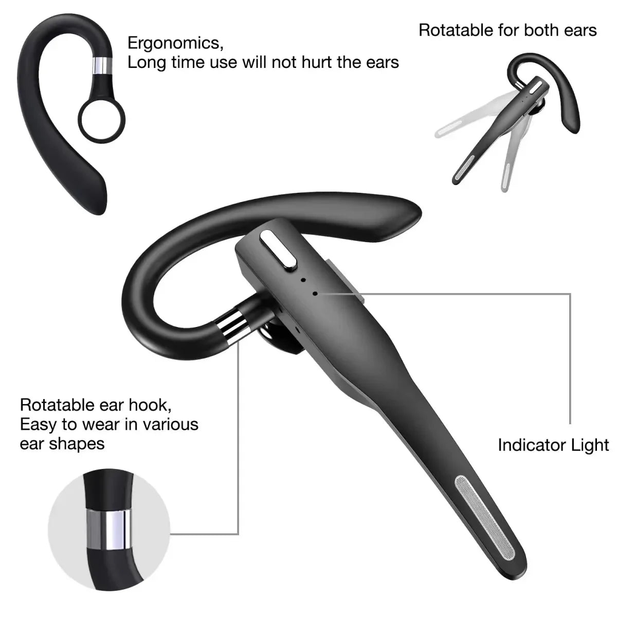 Cordless Headset Bluetooth 5.1 Noise Reduction Ear-mounted Business Headphones