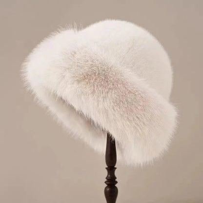 Women's Insulating Faux Fur Winter Hat - Rolled Brim, Plush