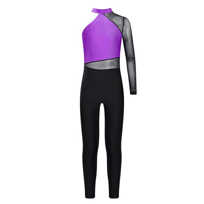 Long Sleeve, Snakeskin, Polyester, Nylon, Elastane, For Ballet, Rhythmic Gymnastics – Stretchy Girls Unitard