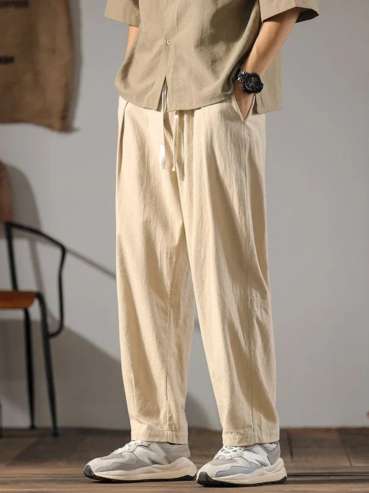 Men's Linen Cotton Pants with Adjustable Fit, Lightweight Breathable Fabric, Modern Design for Casual and Formal Wear-4