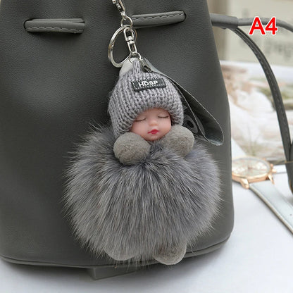Sleeping Pompom Baby Keychain Plush Bag Charm Cute Gift