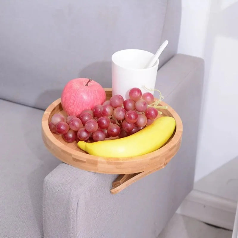 Bamboo Sofa Arm Tray Travel-Friendly Couch Armrest Snack Holder