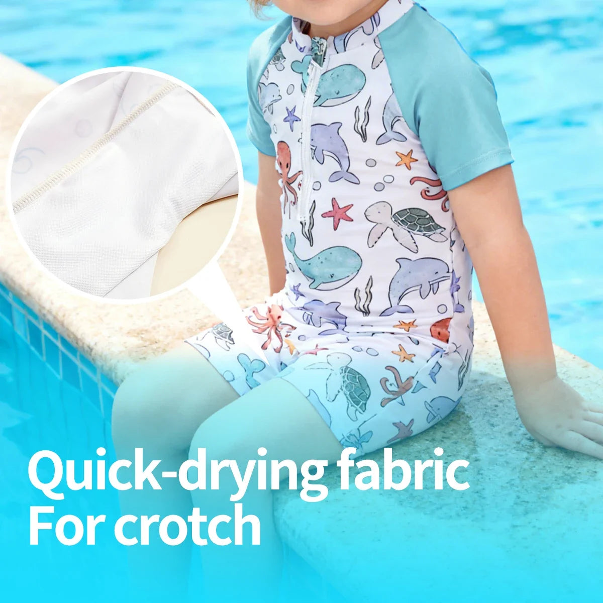 Light durable unisex baby one-piece swimsuit - zip-front, polyester, for summer beach