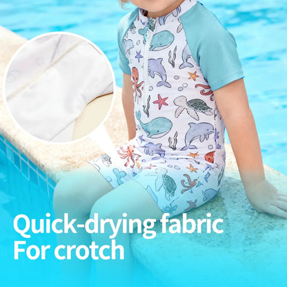 Light durable unisex baby one-piece swimsuit - zip-front, polyester, for summer beach