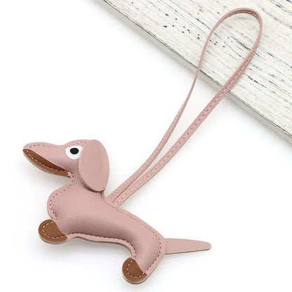 Pu Dachshund Leather Bag Charm Baseball Keychain Gift
