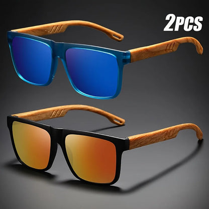 Square Sunglasses Frame Unisex Outdoor Eyewear UV400 Protection Summer 2026 Trend Wood Grain Hinges
