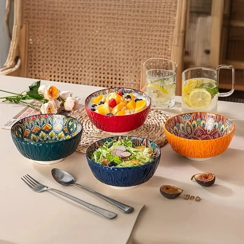 Bohemian Ceramic Bowls Kit Floral Serving Bowls Multi-Use