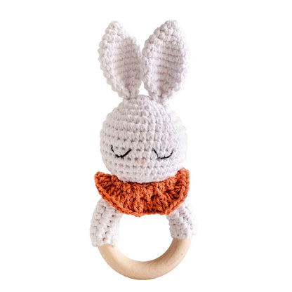 Bear Crochet Teether Rattle Ring Newborn Sensory Toys