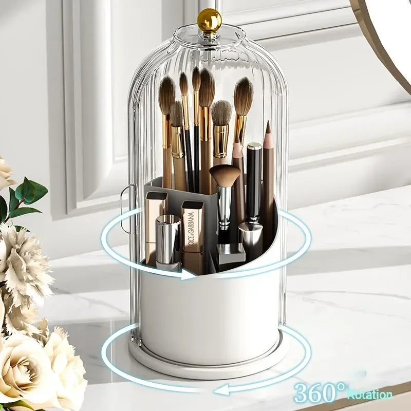 Cosmetic Rotatable Organiser - Transparent Dustproof Makeup Holder for Brushes & Lipsticks