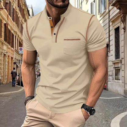 Fashion Summer European American Men's Casual Polo Shirt, Stand-Up Collar Top