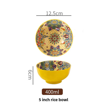 Ceramic Bohemian Rice Bowl Retro Noodle Bowl Kitchen Gift