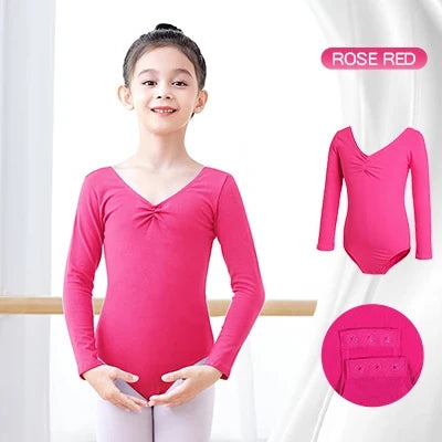 Long Sleeve, Chest-Drawstring, Cotton, For Dance Class – Plush Girls Ballet Leotard
