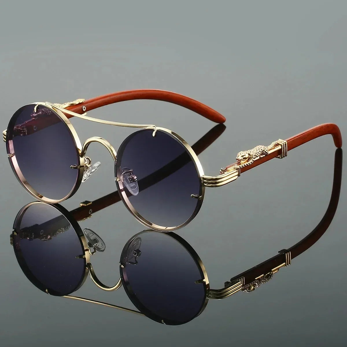Vintage Punk Round Sunglasses Men & Women Retro Fashion Shades Deluxe Double Bridge Design