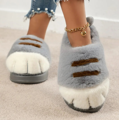 cozy Warm unisex slippers - cat-paw plush design, plush faux fur, indoor winter wear