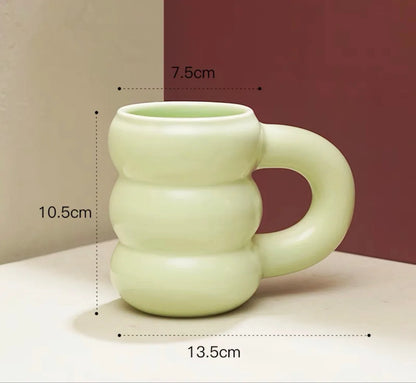 Ceramic Mug Comfort-Grip Handgrip Sculptural Scandinavian Coffee Cup Fall 2025, Oversized Handle Cozy Gift