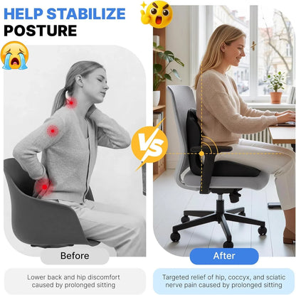 Comfort-Grip Lumbar Support for Office Chair and Car, Stress Relief – Memory Foam Seat Cushion