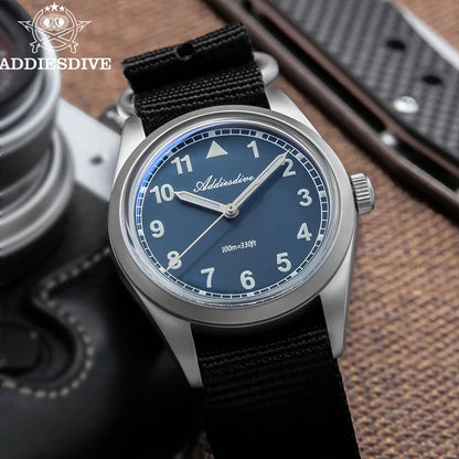 Water-Resistant Diver Quartz Watch Luminous Hands, Nylon Strap, 100m Water Resistance