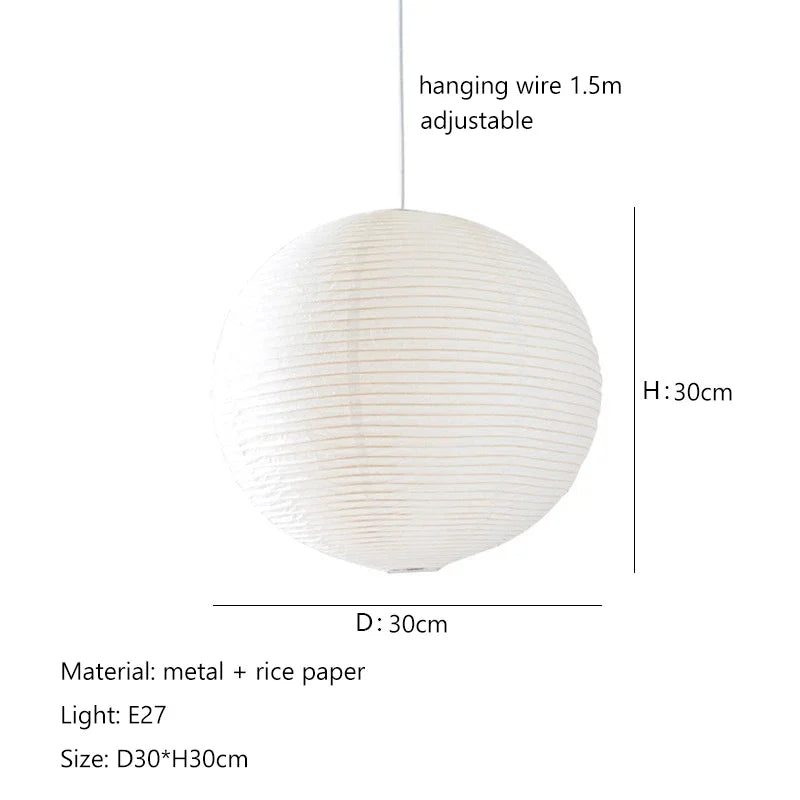 Pendant Japandi Lamp Wabi Sabi Rice Paper Round LED Dimmable